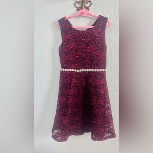 Beautiful girls Burgundy Floral Lace Dress Perfect for Christmas !